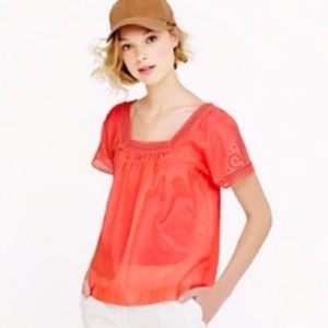 J CREW Eyelet Peasant Top 2 Silk/Cotton Watermelon